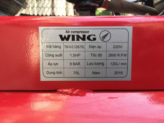 Tem máy nén khí dây đai WING-TW-V-0.12/8-70l